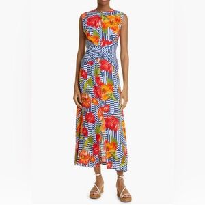 NWT $1490 Lela Rose Floral Mixed Print Ruched Waist Dress in RED MULTI, size 6!